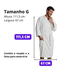 Roupão de Banho Atoalhado E Aveludado Adulto Feminino Masculino pós banho macio - Branco - Visão 7