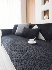 1 件几何绗缝天鹅绒沙发垫，简约风格，防滑靠背，宠物友好，柔软多功能防污防尘，节日装饰沙发套，适合靠背、扶手，四季皆宜 - 黑色 - 查看 5