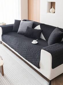 1 件几何绗缝天鹅绒沙发垫，简约风格，防滑靠背，宠物友好，柔软多功能防污防尘，节日装饰沙发套，适合靠背、扶手，四季皆宜 - 黑色 - 查看 8