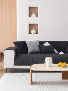 1 件几何绗缝天鹅绒沙发垫，简约风格，防滑靠背，宠物友好，柔软多功能防污防尘，节日装饰沙发套，适合靠背、扶手，四季皆宜 - 黑色 - 查看 6