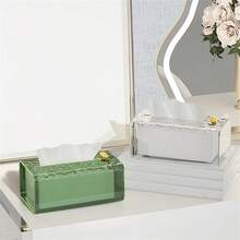 1pc Light Luxury Glacier Pattern Wall Hanging Tissue Box Minimalist Bathroom Face Towel Multifunctional Storage Box - White - View 1