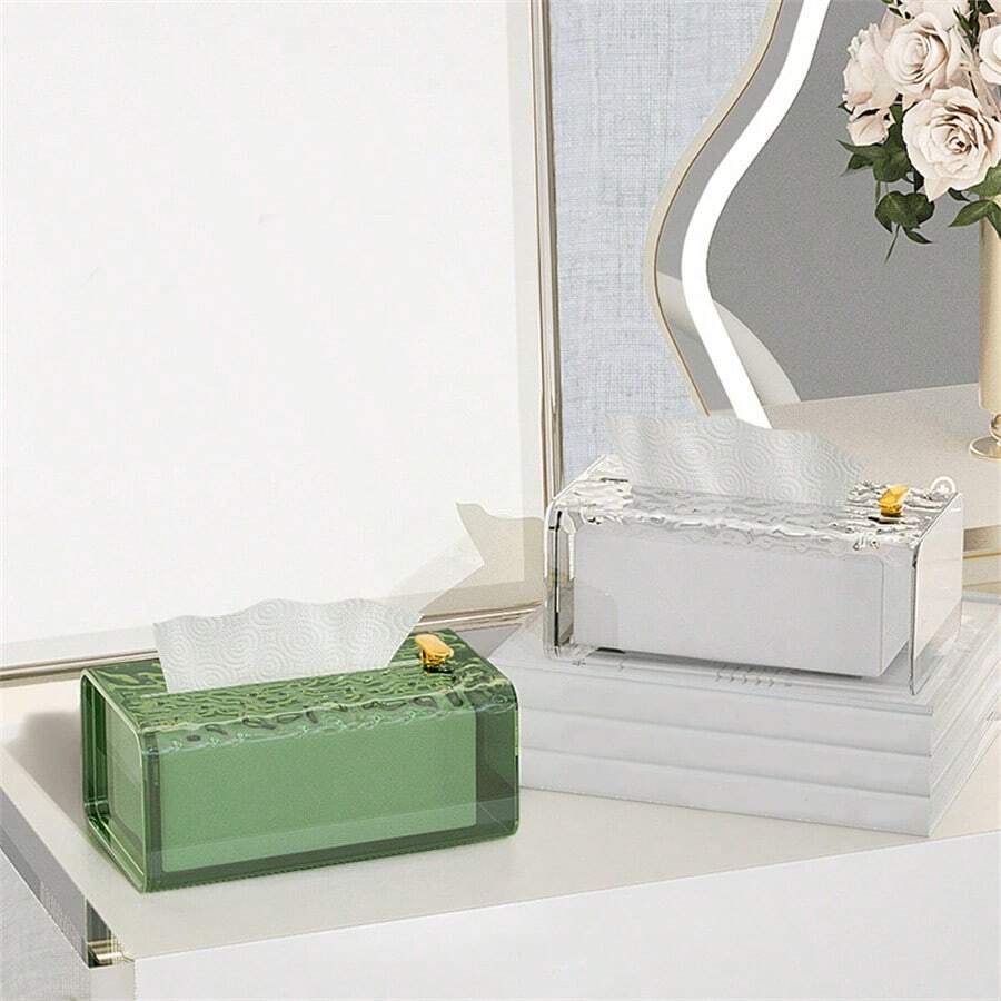 1pc Light Luxury Glacier Pattern Wall Hanging Tissue Box Minimalist Bathroom Face Towel Multifunctional Storage Box - White - View 1
