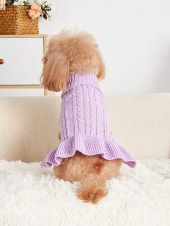 1件紫色寵物衣服,秋冬新款糖果色毛衣,純色捲織針織套頭衫