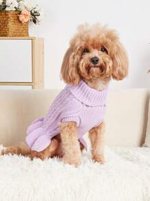 1pc Purple Pet Clothes Autumn And Winter New Fashion Candy-Colored Sweater Dog Plain Twisted Knitting Pullover - Violet Purple - View 4