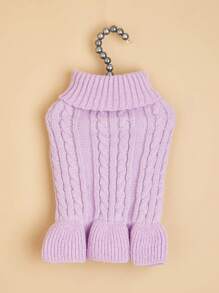 1pc Purple Pet Clothes Autumn And Winter New Fashion Candy-Colored Sweater Dog Plain Twisted Knitting Pullover - Violet Purple - View 3