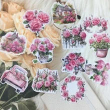 6款玫瑰主題貼紙套裝,創意粉紫黑玫瑰設計貼紙,適用於剪貼簿、日記、筆記本、相冊、情人節卡片裝飾 - 藍色 - 查看 7