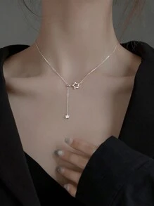 17KM 1條星星和鑽石y型項鍊,女士理想的度假、約會、禮物或日常配戴之選
