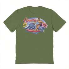 Nearly There Welcome To Hawaii Graphic Unisex Cotton Short-Sleeve T-Shirt - 軍綠色 - 查看 1