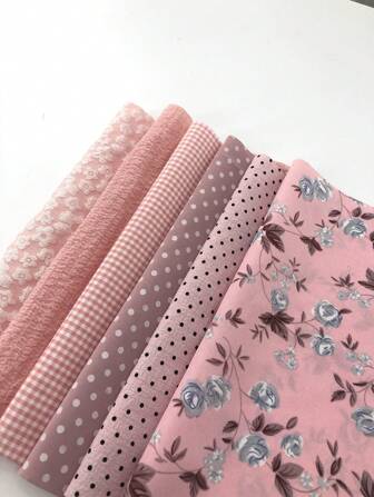 6入組粉色印花布,適用於娃娃服裝diy製作