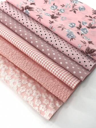 6pcs Pink Printed Cloth For Doll Clothes Diy Making