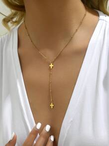 LIEBEIRIS 1pc Tassel Cross Stainless Steel Necklace (Assorted Colors)