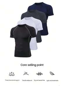 Camiseta Deportiva Para Hombre De Secado Rápido Para Correr, Top De Entrenamiento, Ropa De Gimnasio Que Absorbe La Humedad Y De Ajuste Holgado - Azul - Ver 2