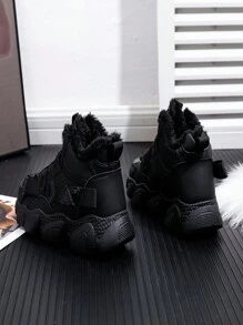 优雅风格、舒适、高帮、保暖内衬女士运动厚底鞋 - 休闲、时尚、百搭的女士厚底靴新品上市 - 黑色 - 查看 6