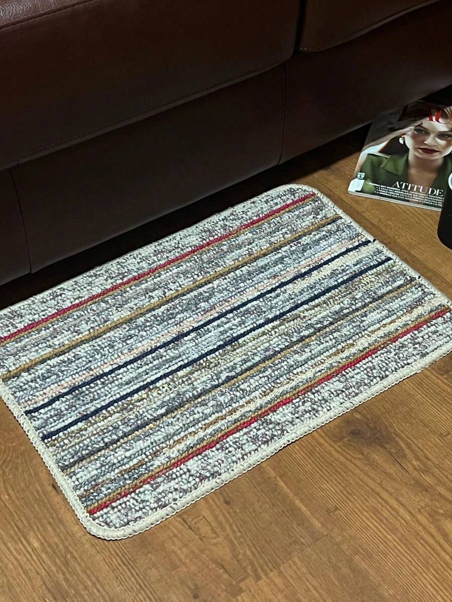 Tapete de Porta Borrachado Trança Microfibra Antiderrapante 40x60 Cm - Bege - Visão 1