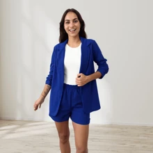 Set de blazer y short formal de moda elegante - Azul - Ver 1
