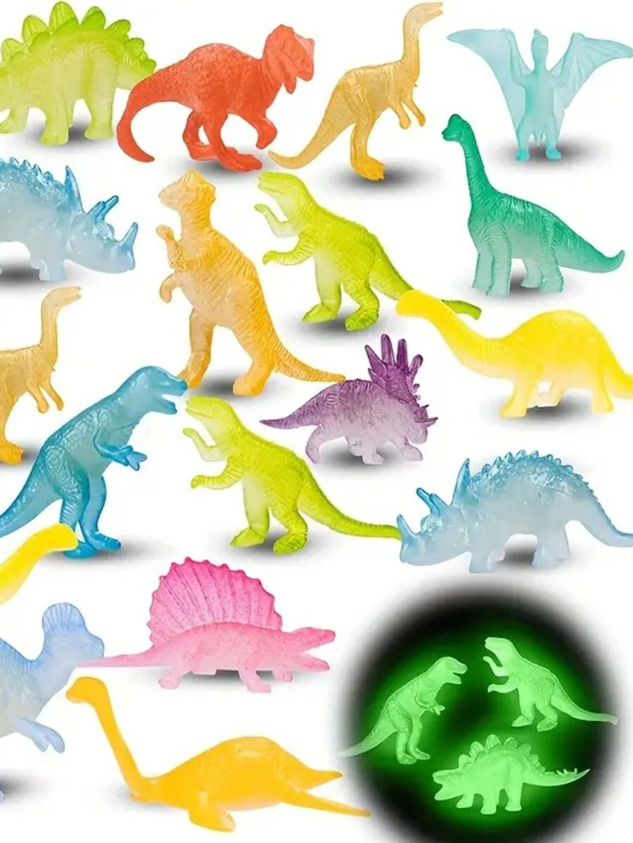 12入組風格和顏色隨機發光迷你恐龍公仔玩具，適合派對、紙杯蛋糕禮帽、禮袋、獎品、復活節彩蛋填充物、感恩節和聖誕節禮物
