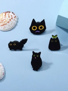 1入組卡通黑色貓動物胸針,節日派對生日禮物衣物裝飾,隨機風格 - 黑色 - 查看 2