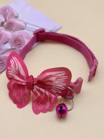 1只蝴蝶設計的聚酯寵物項圈,適用於貓和小狗,室內/室外使用