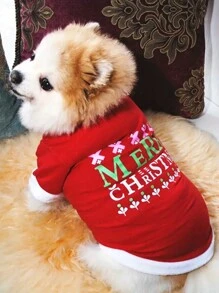 1件狗狗條紋節慶連帽衫,適用於冬季寵物衣服,狗狗聖誕服裝