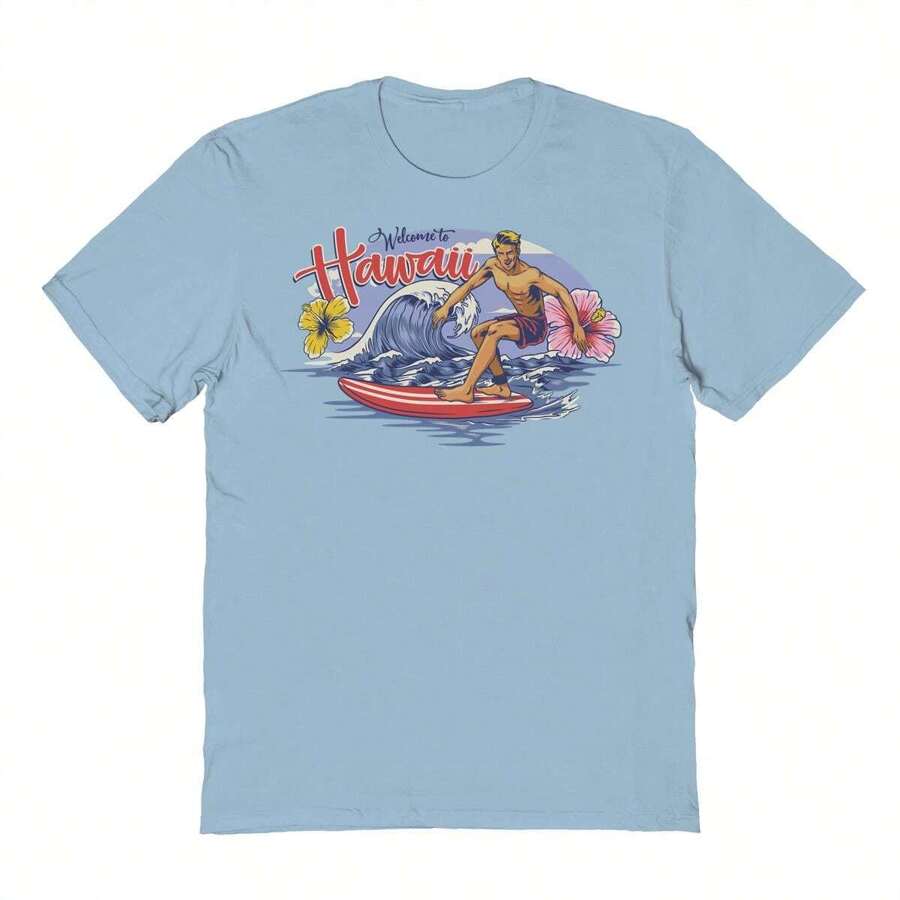 Nearly There Welcome To Hawaii Graphic Unisex Cotton Short-Sleeve T-Shirt - 藍色 - 查看 1