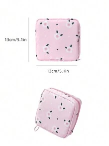 1個卡通化妝袋大容量ins風格口紅袋袋月經週期組織者便攜式衛生巾收納袋 - 粉紅色海棠花 - 查看 1