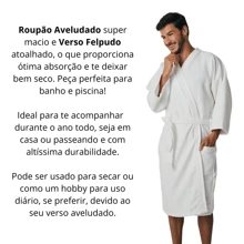 Roupão de Banho Atoalhado E Aveludado Adulto Feminino Masculino pós banho macio - Branco - Visão 11