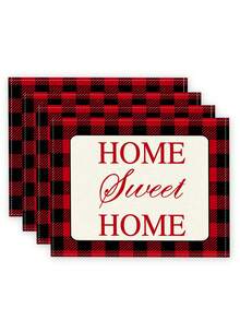 4入組幾何圖案亞麻印花餐桌墊,適用於家居桌面裝飾 - 彩色 - 查看 1