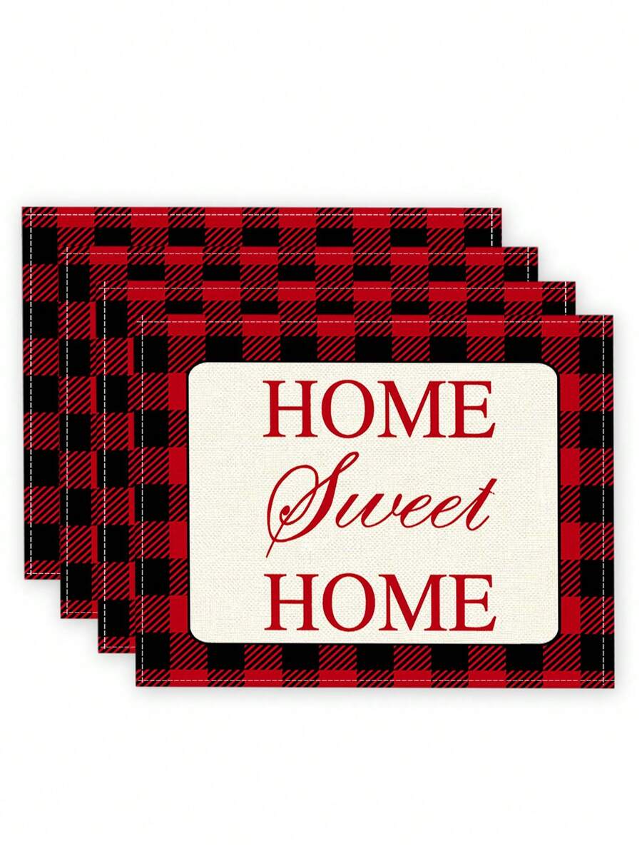 4入組幾何圖案亞麻印花餐桌墊,適用於家居桌面裝飾 - 彩色 - 查看 1