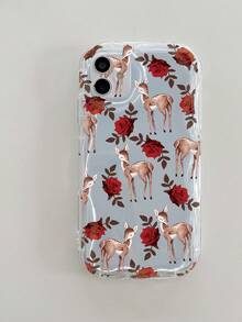 1入組玫瑰鹿紋奶油質感手機殼，適用於蘋果/三星/小米/紅米/Infinix/Oppo/Vivo/Realme