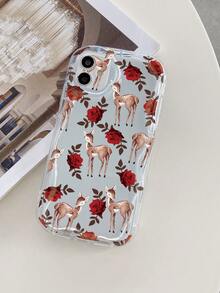 1入組玫瑰鹿紋奶油質感手機殼，適用於蘋果/三星/小米/紅米/Infinix/Oppo/Vivo/Realme