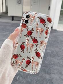 1入組玫瑰鹿紋奶油質感手機殼，適用於蘋果/三星/小米/紅米/Infinix/Oppo/Vivo/Realme