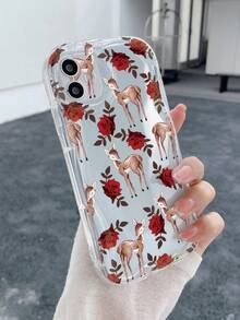1入組玫瑰鹿紋奶油質感手機殼，適用於蘋果/三星/小米/紅米/Infinix/Oppo/Vivo/Realme