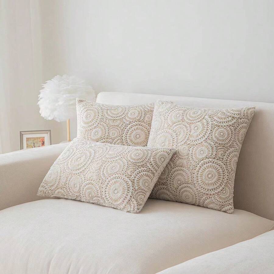 1pc Bohemian Geometric Style Pillow Case With Gold Foil Printing - White - View 1