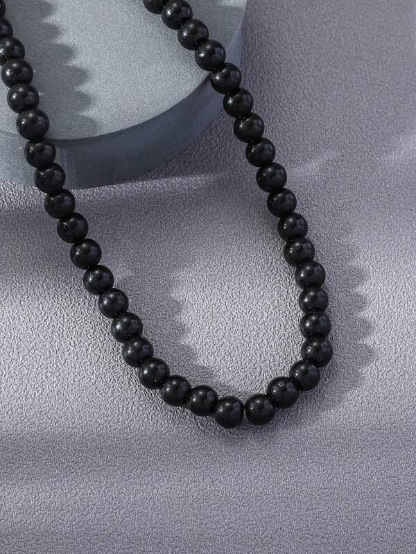 1pc White Fashionable Faux Pearl Beaded Necklace For Men's Daily Wear