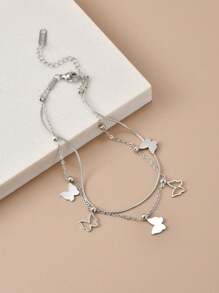 1 pieza de acero inoxidable colgante de mariposa Pulsera tobillera para de mujeres verano pie Bisutería - Amarillo Oro - Ver 5