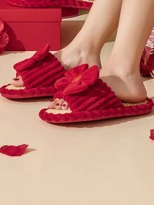 Dép Nơ Cưới, Dép Vải Lanh Đỏ, Mùa Hè/Mùa Thu Cho Cô Dâu Và Chú Rể, 1 Đôi - Đỏ - Xem 3