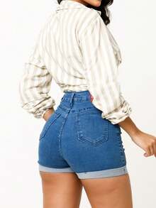 Women Denim Shorts - Màu xanh lam - Xem 2