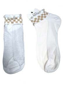 6 Pairs Of Transparent Pearl Socks With Cute And Beautiful Prints - 米色 - 查看 3