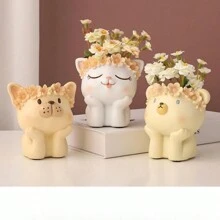 1入組卡通動物造型創意禮物,適用於家庭辦公桌裝飾,化妝刷收納盒,筆袋,多肉花盆