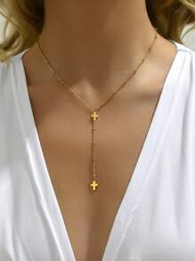 LIEBEIRIS 1pc Tassel Cross Stainless Steel Necklace (Assorted Colors)
