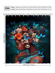 1件蝴蝶花卉少女淋浴簾,現代風格聚酯印花防水浴室簾,防霉防水浴室窗簾 - 彩色 - 查看 2