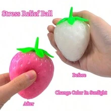 1pc Color-changing Strawberry Shaped Fidget Toy Stress Relief Squeeze Ball - White - View 2