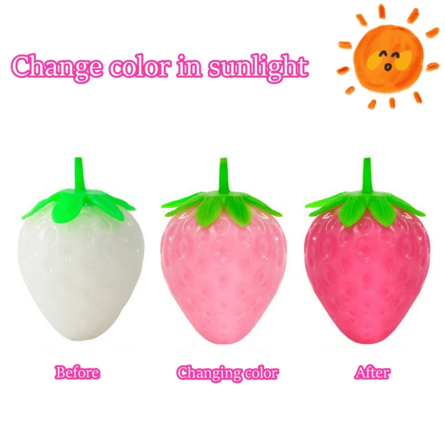 1pc Color-changing Strawberry Shaped Fidget Toy Stress Relief Squeeze Ball - White - View 1