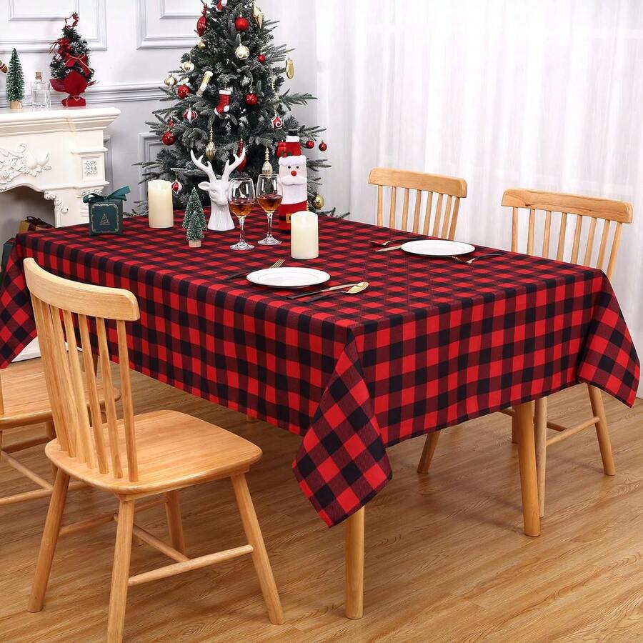 2 Pezzi Tovaglia Rettangolare A Tema Natalizio, Tovaglia A Quadri Impermeabile In Stile Casale, Adatta Per Tavolo Da Pranzo, Buffet, Campeggio