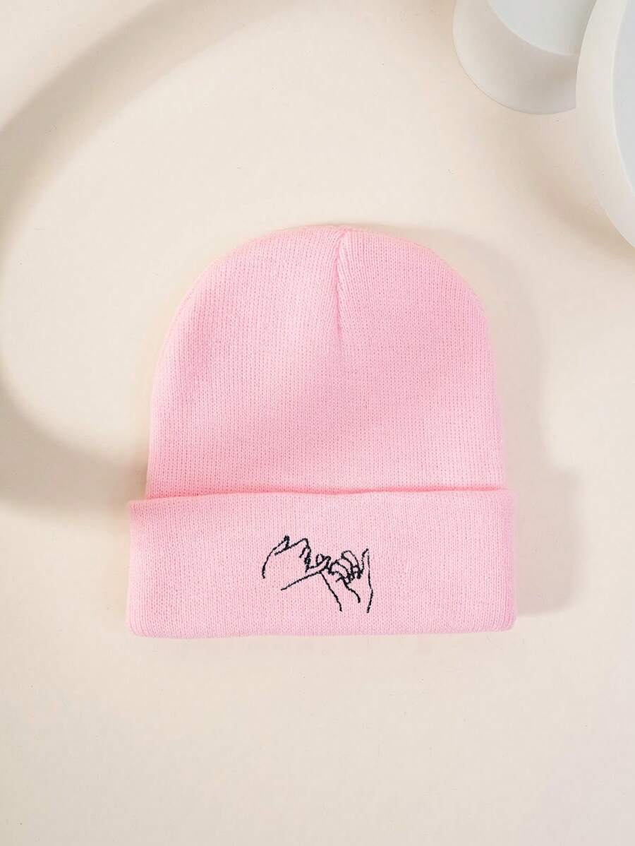 1 Pieza Unisex Gorro De Invierno Cálido Con Estilo Y2k Bordado Tejido A Mano, Ideal Para Uso Casual O Para Ir Al Trabajo - Rosa - Ver 1