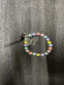 Pendant Decor Beaded Phone Lanyard BUTTERFLY - Coral Pink - View 2