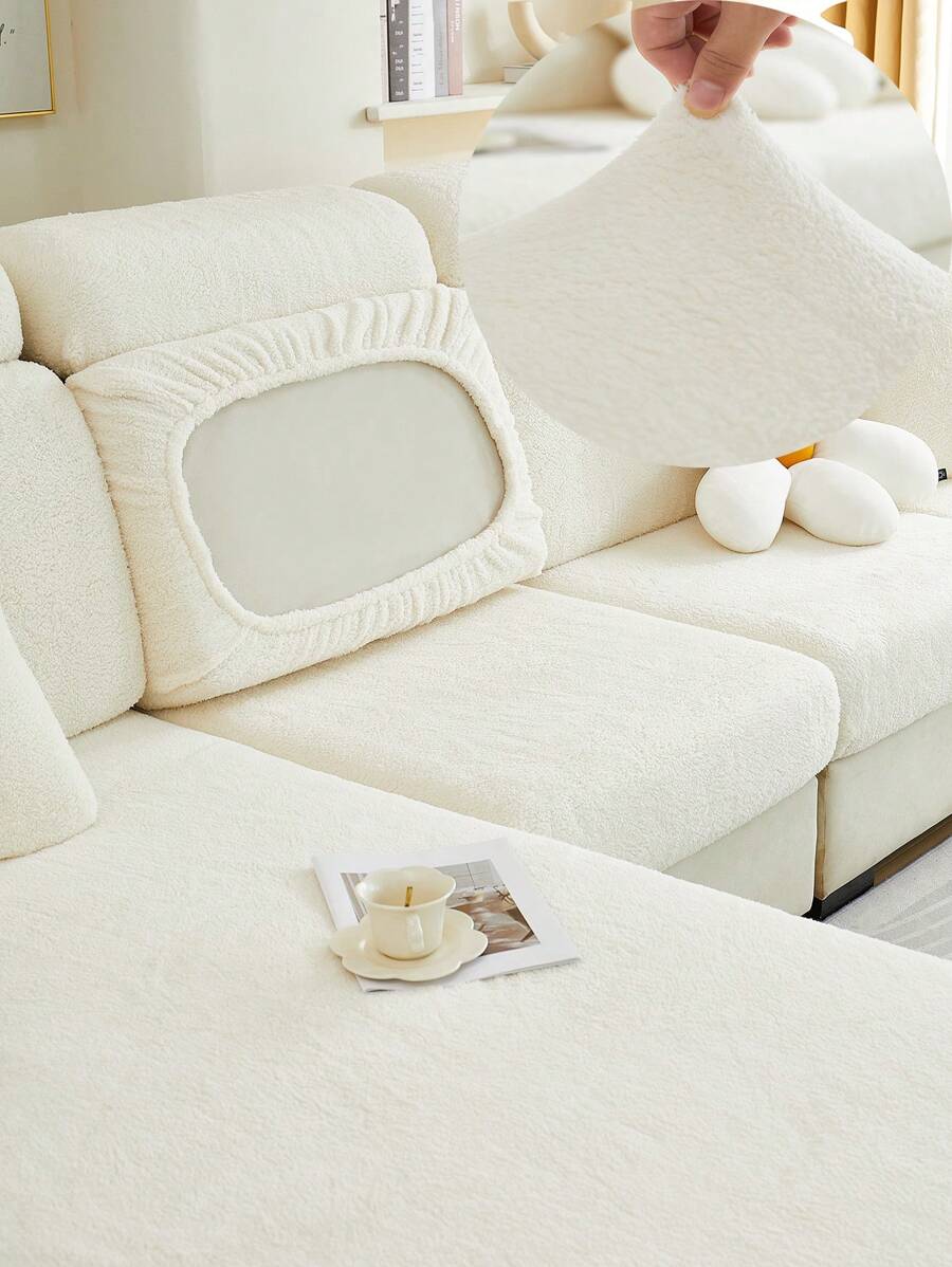 1入組柔軟彈性沙發套,現代風格防滑沙發套,適用於l型沙發和1/2/3/4座位沙發的客廳家具保護套 - 米白 - 查看 1