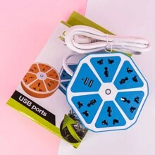 Multicontacto Regleta Electrica HEXAGONAL USB Y  Conectores Universales Extension Supresor De Picos Multiples Enchufes , Home Ware Multicontacto Extension Electrica 2 USB Y 5 Conectores Universales Mundiales Supresor De Picos Multiples Enchufes Hexagonal (2 Metros - Multicolor - Ver 2