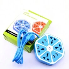 Multicontacto Regleta Electrica HEXAGONAL USB Y  Conectores Universales Extension Supresor De Picos Multiples Enchufes , Home Ware Multicontacto Extension Electrica 2 USB Y 5 Conectores Universales Mundiales Supresor De Picos Multiples Enchufes Hexagonal (2 Metros - Multicolor - Ver 6
