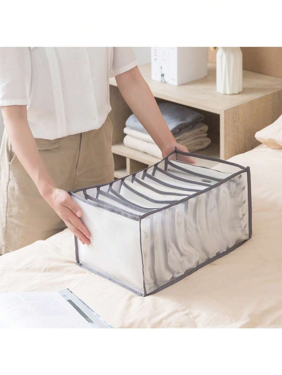 抽屜收納盒衣櫃收納盒可摺疊衣物儲存抽屜收納盒,網狀衣物收納盒,衣櫥抽屜分隔器,適用於t卹、牛仔褲、裙子、襪子灰色 - 灰色 - 查看 1